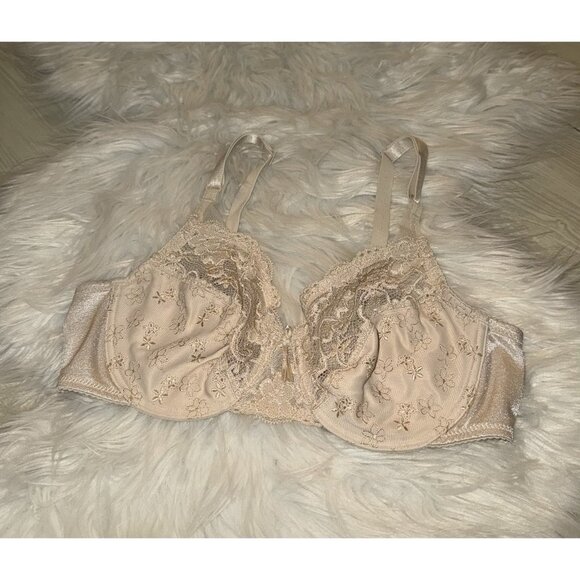 Vintage Vtg Wacoal 85196 Embroidered Floral Bra Lace Unlined UW Womens 34C Beige - Picture 1 of 6